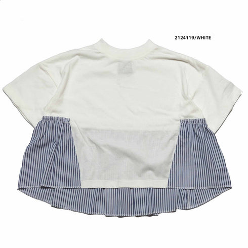 【130~150】 T/C天竺袖ギャザーストライプ切り替えT ★2124119j★キッズサイズ 子供服